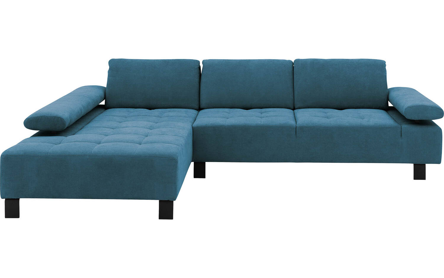 Goossens Bank Alvin blauw, stof, 3-zits, modern design met chaise longue links