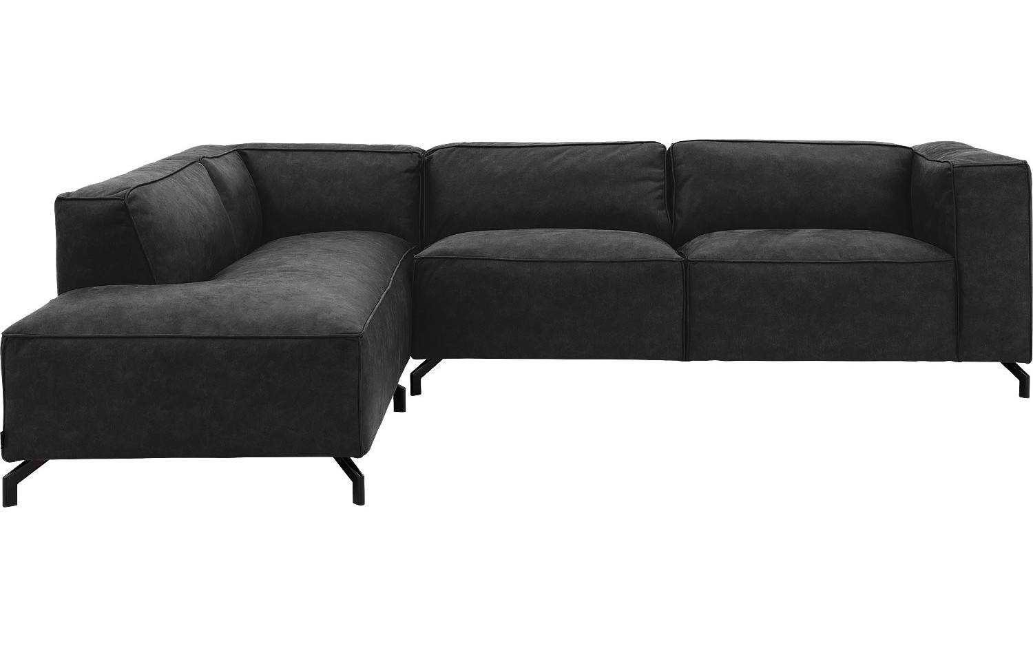 Goossens Bank Calvin antraciet, micro leer, 3-zits, modern design met ligelement links