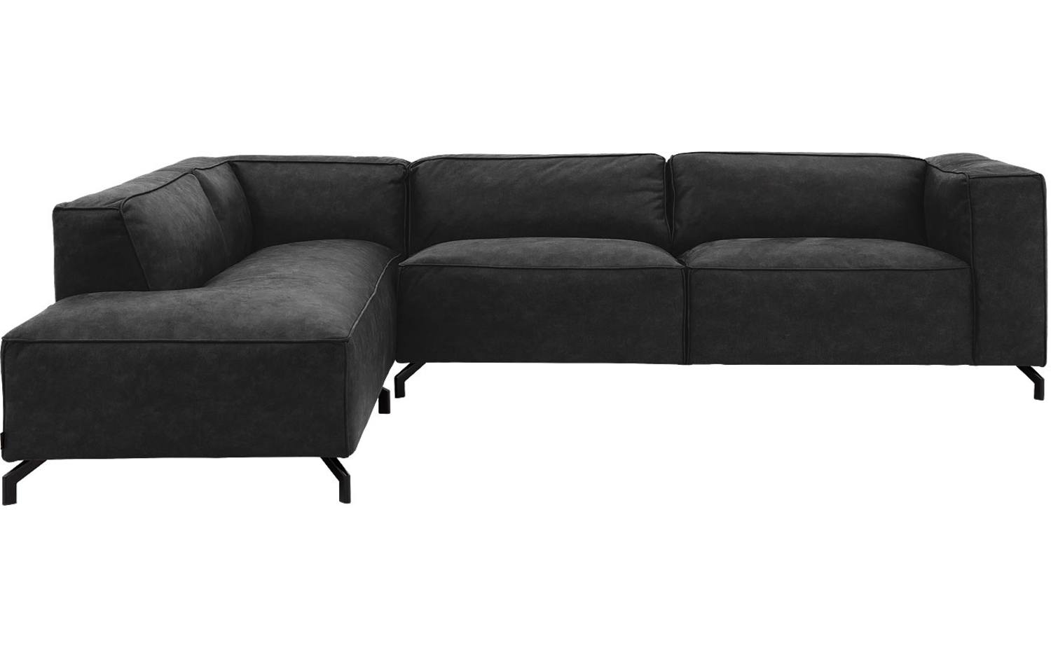 Goossens Bank Calvin antraciet, micro leer, 3,5-zits, modern design met ligelement links